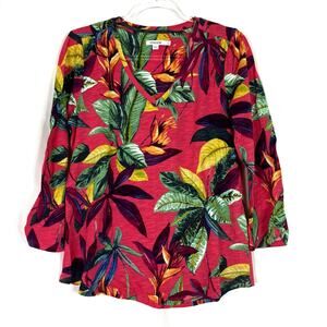 Chico's | Tropical Red Cotton Modal Womens 3/4 Sleeve Top Chico's 1/ US M